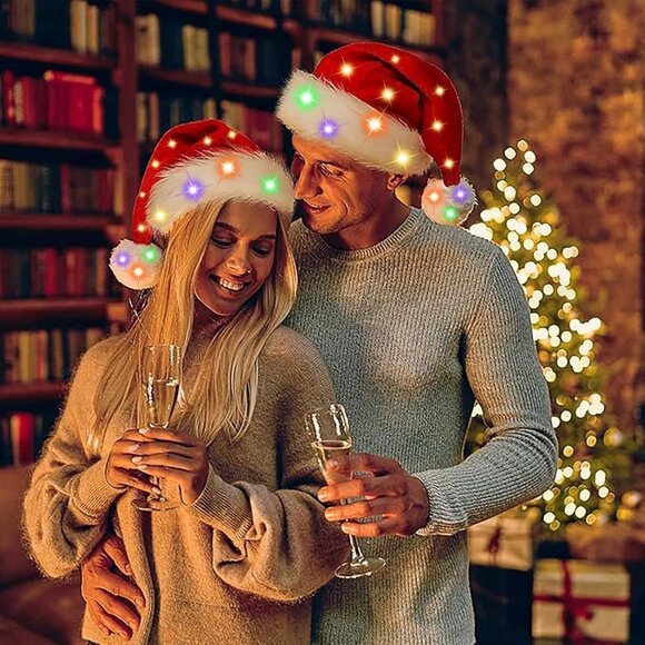 Christmas Santa Hat for Adults, Red Velvet Double Layer Xmas Holiday Hat - Picture 6 of 7